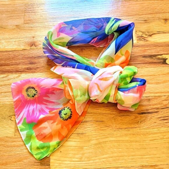 Diane Von Furstenberg Floral Silk Chiffon Colorful Scarf - Picture 1 of 5